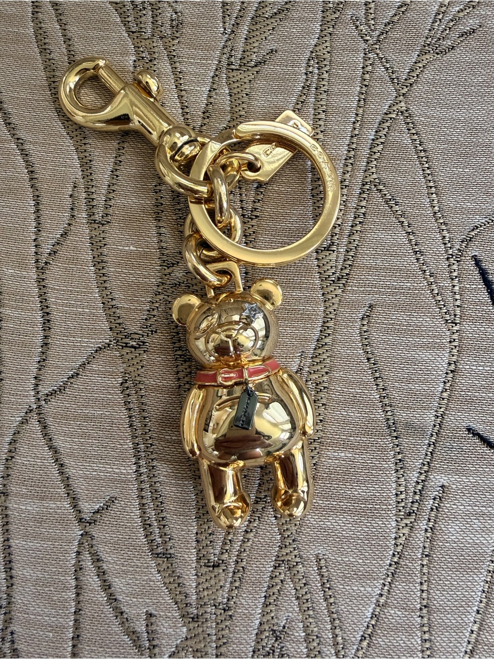 Coach Gold Teddy Bear Key Charm with Red Collar and crystal star eye